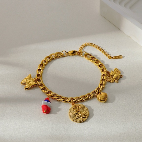 stainless steel  -Gold Charm Bracelet - Picture 1 of 1